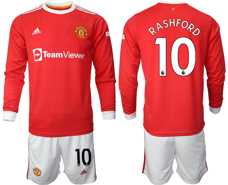 Men 2021-2022 Club Manchester united home red Long Sleeve #10 Soccer Jersey->manchester united jersey->Soccer Club Jersey